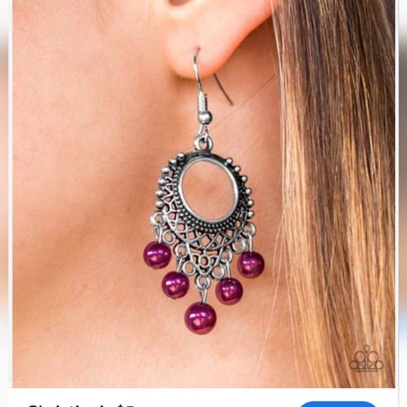 * Dangle Silverstone purple bead 2" earrings - Picture 2 of 7